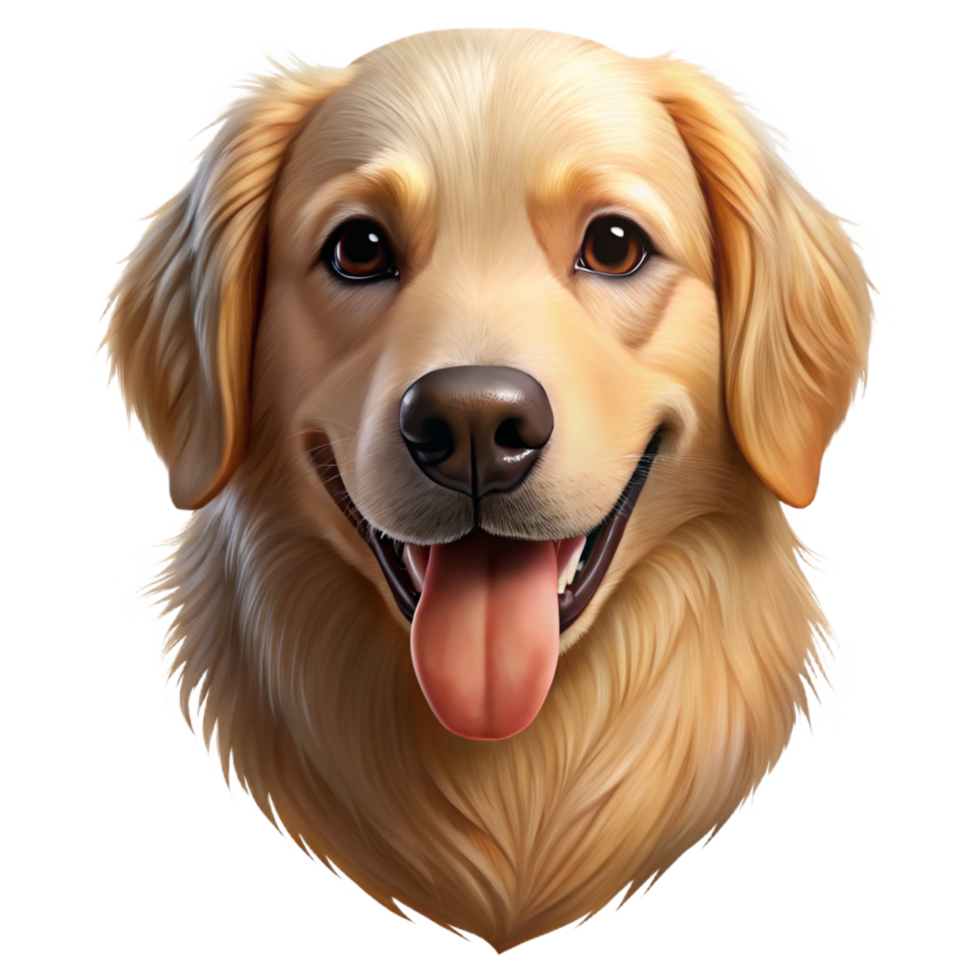 impressive minimalist A panting Golden Retriever, tongue out high resolution png