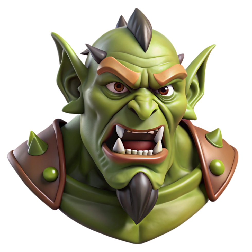 elegant rustic A detailed portrait of a fierce orc warrior's head, 4K png