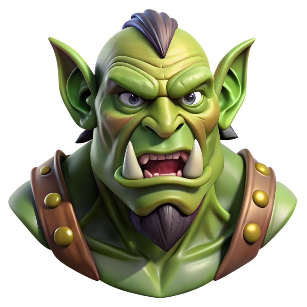 extraordinary minimalist A detailed portrait of a fierce orc warrior's head, 4K png