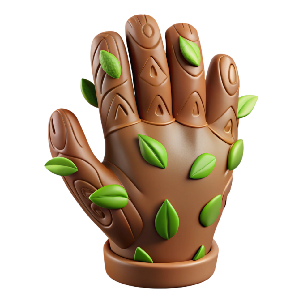 vibrant classic A detailed illustration of a dryad's hand, covered in bark and leaves, detailed png