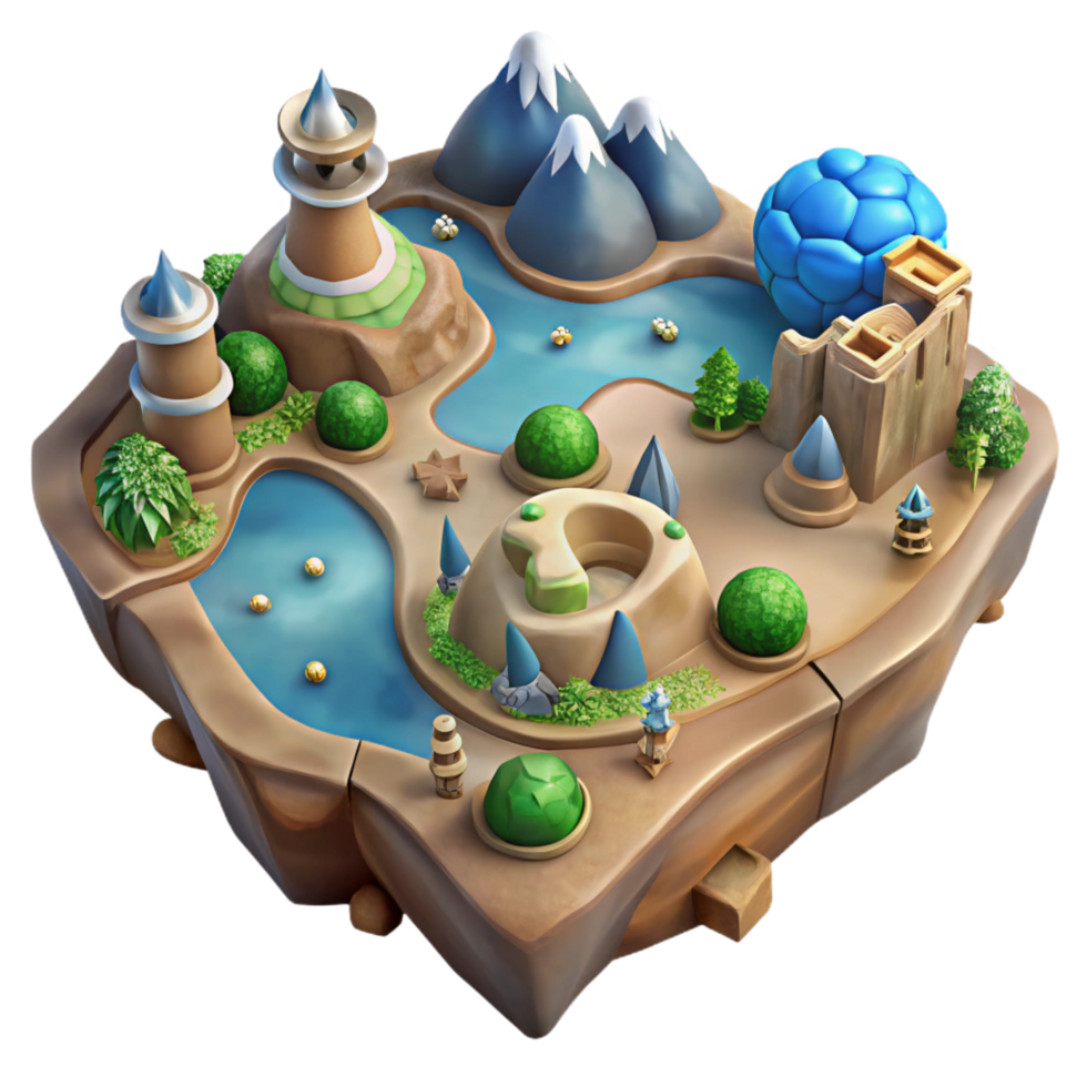vibrant contemporary A single, highly detailed illustration of an ancient map showing a fantasy world, high resolution png