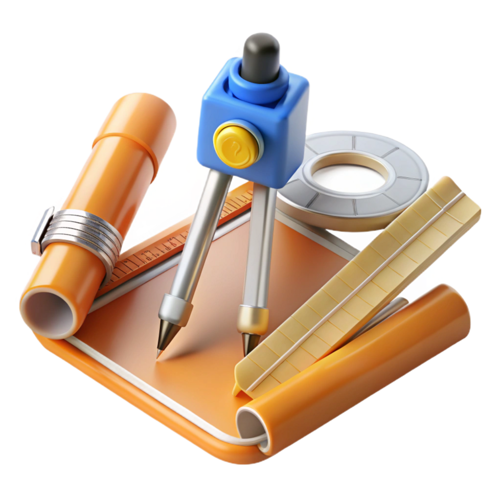 stunning rustic Set of architectural drawing tools 4K png