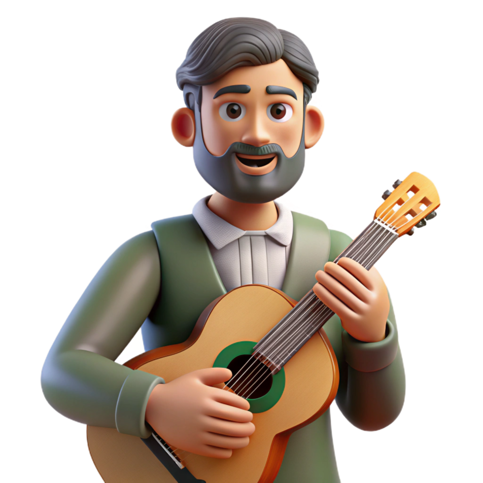 extraordinary modern Musician with guitar, musical portrait, professional png