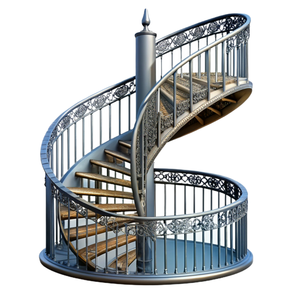 dramatic rustic Spiral staircase, iron, intricate design, exclusive png