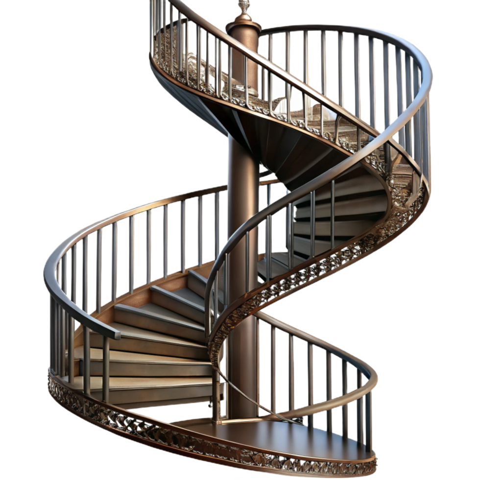 wonderful rustic Spiral staircase, iron, intricate design, detailed png