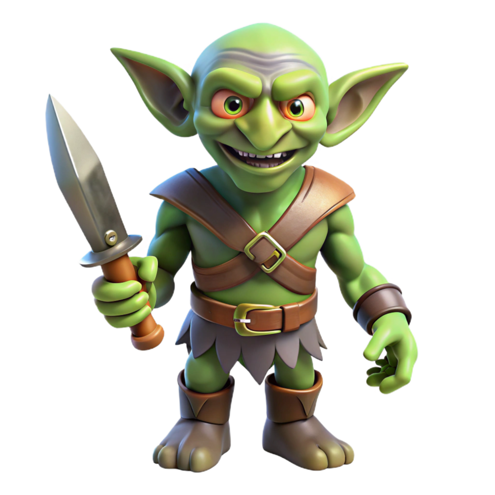 dramatic rustic A menacing goblin holding a rusty dagger, authentic png