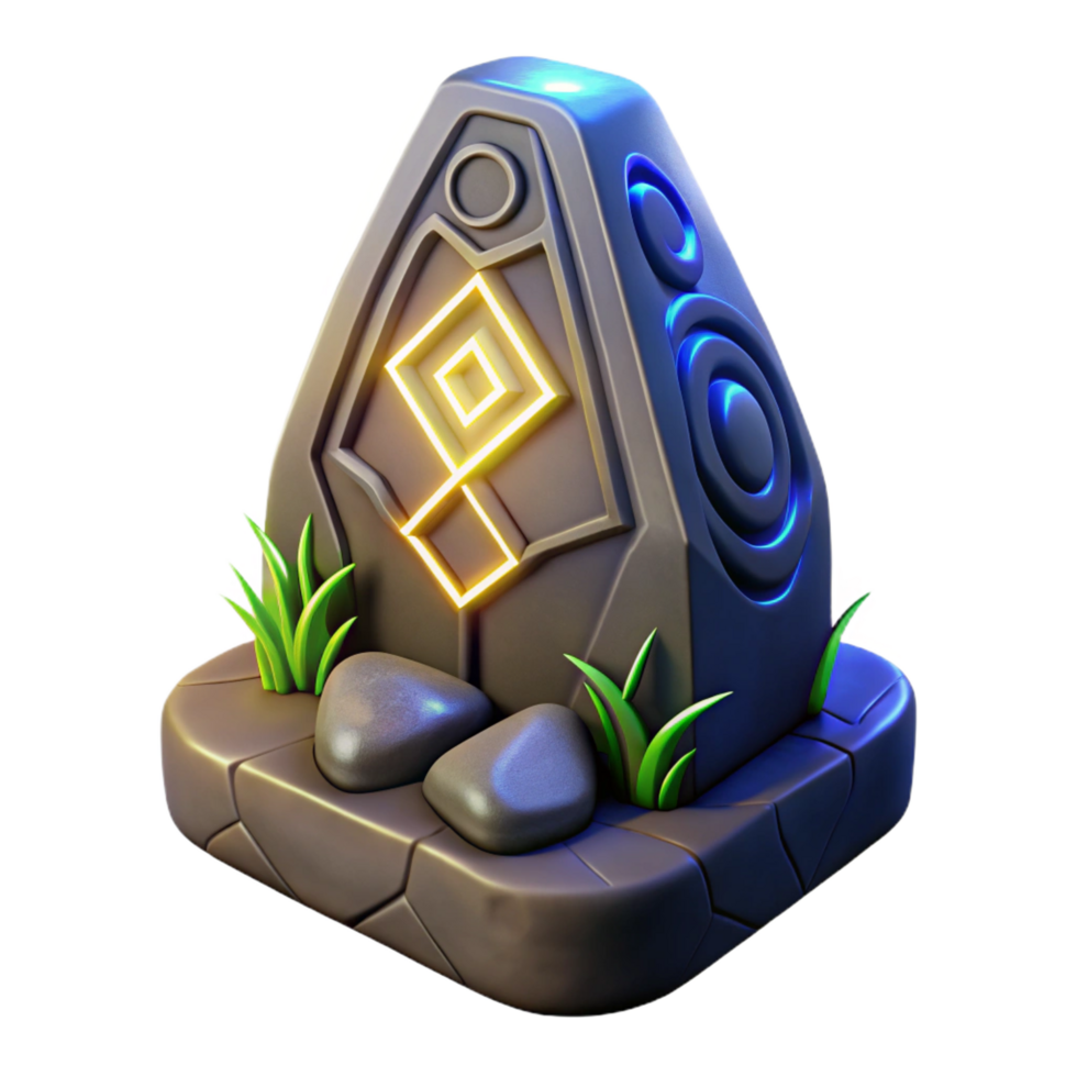 beautiful artistic A stylized, glowing runestone with ancient symbols, professional png