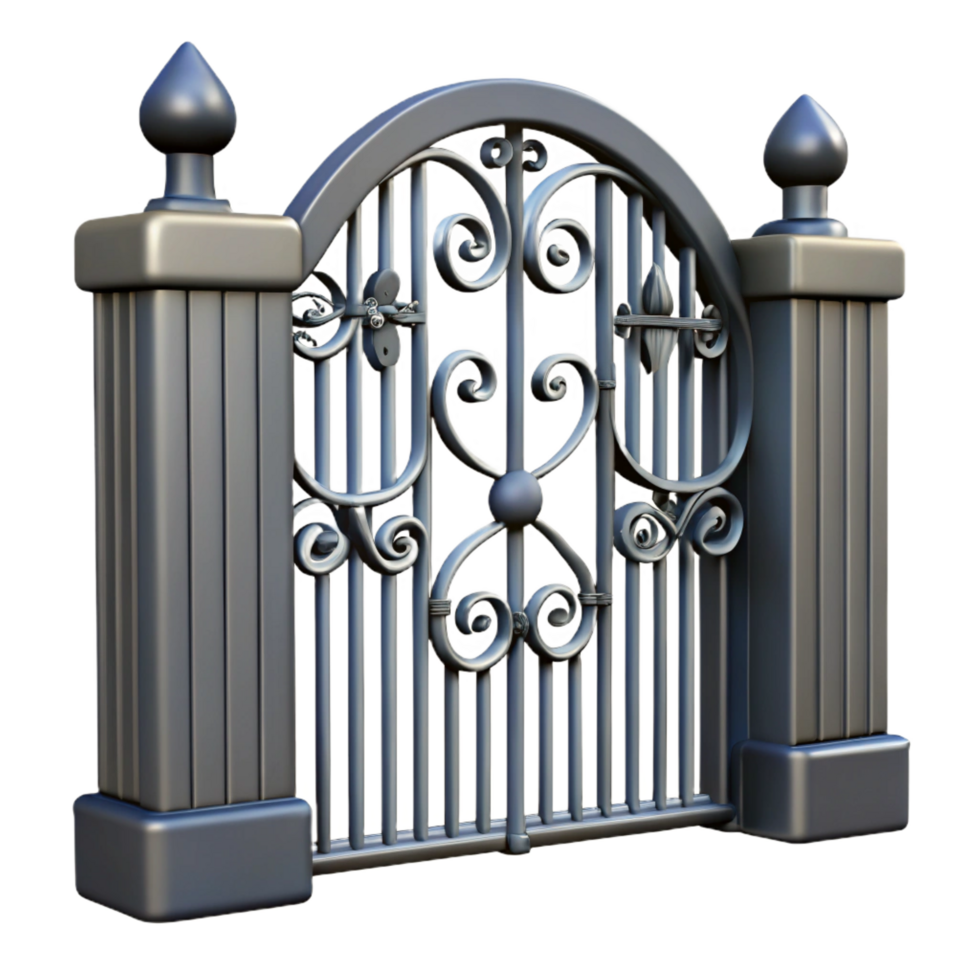 beautiful rustic A stylized, ornate iron gate, premium png