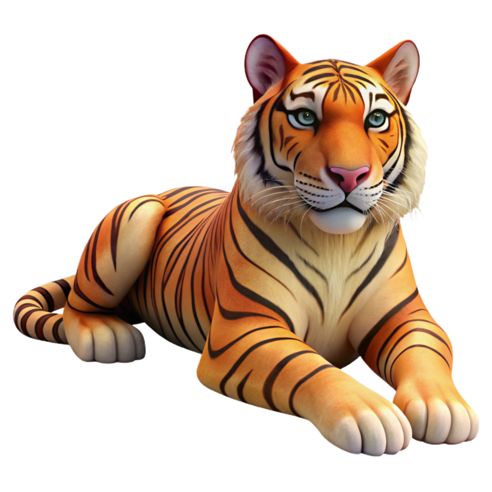 stunning artistic A majestic Bengal tiger, lying down, looking directly at the camera premium png
