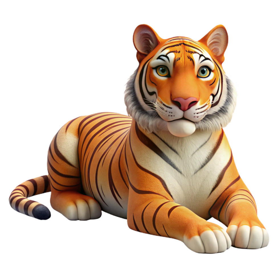 dramatic vintage A majestic Bengal tiger, lying down, looking directly at the camera premium png