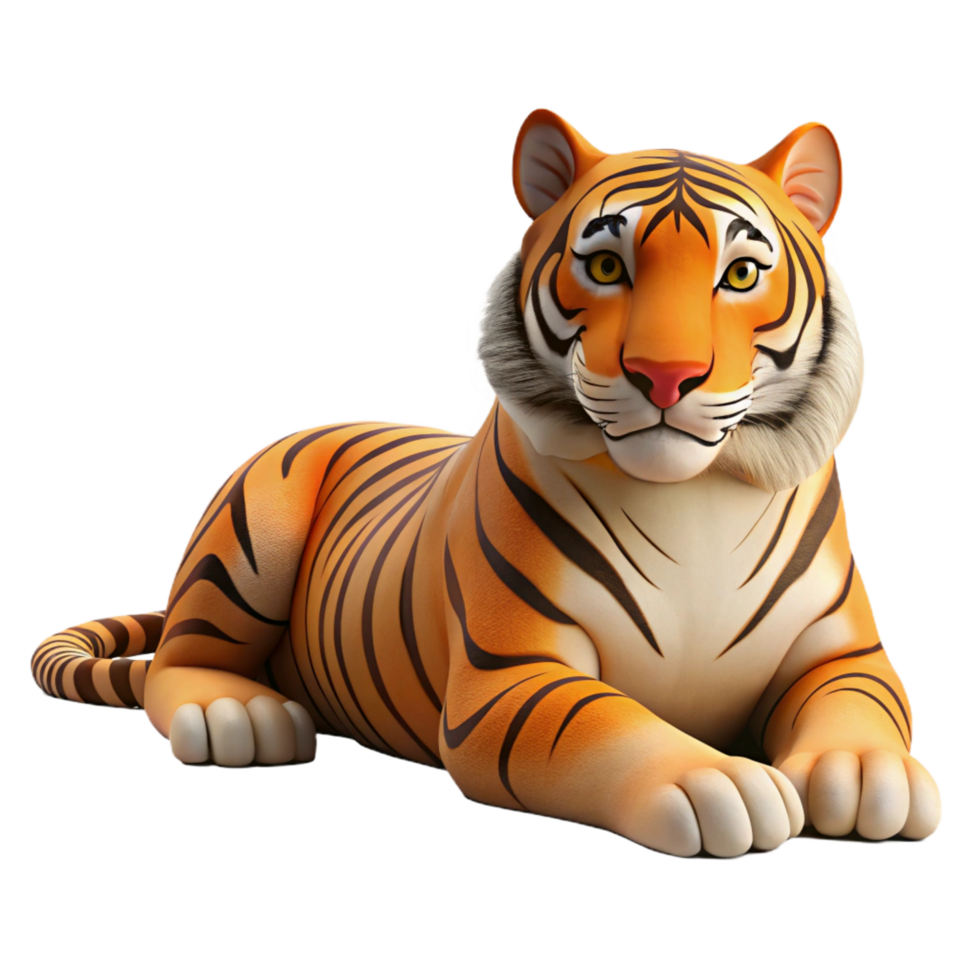 stunning modern A majestic Bengal tiger, lying down, looking directly at the camera professional png