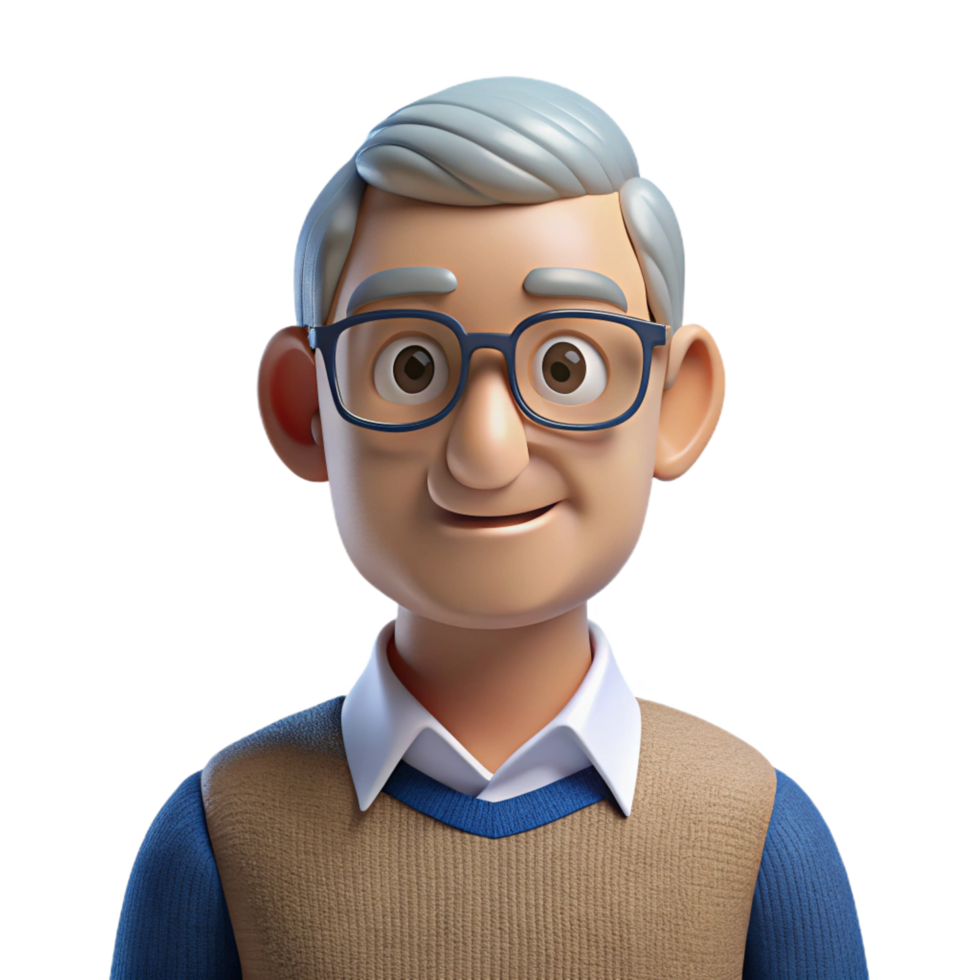 elegant artistic Senior man wearing glasses and a sweater, premium png