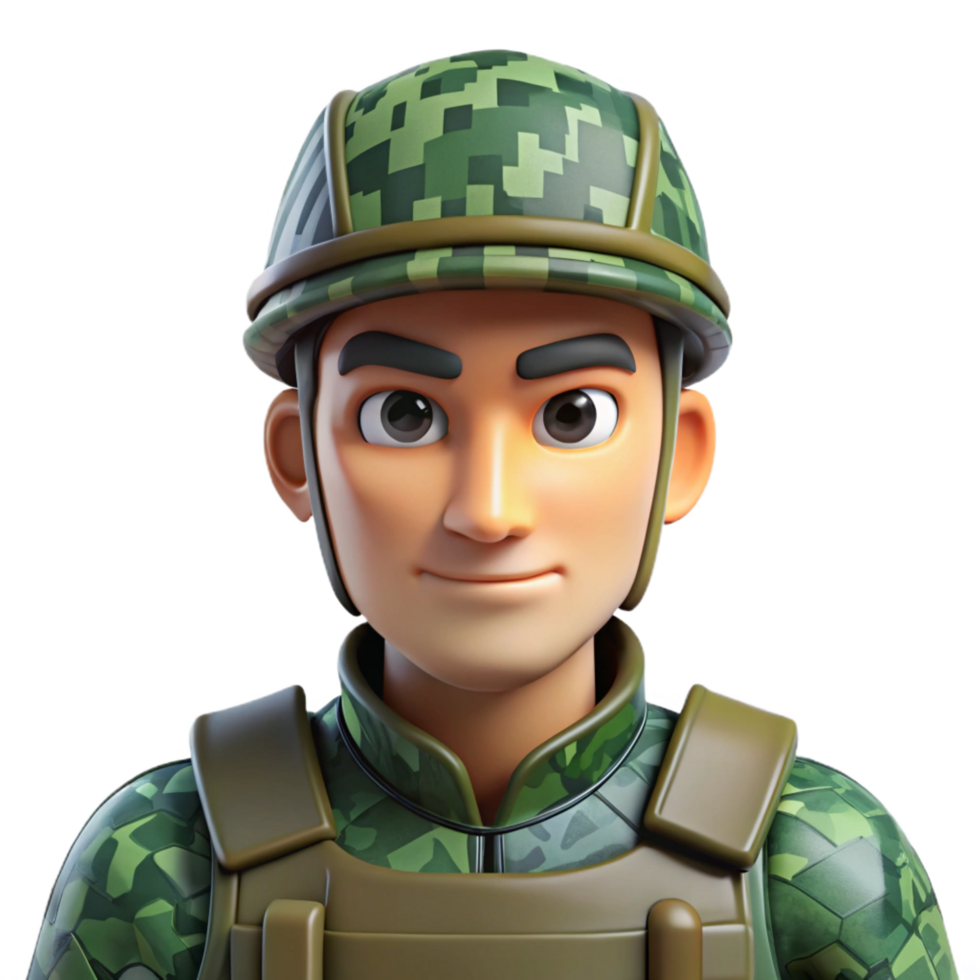 serene artistic Military soldier in camouflage, premium png