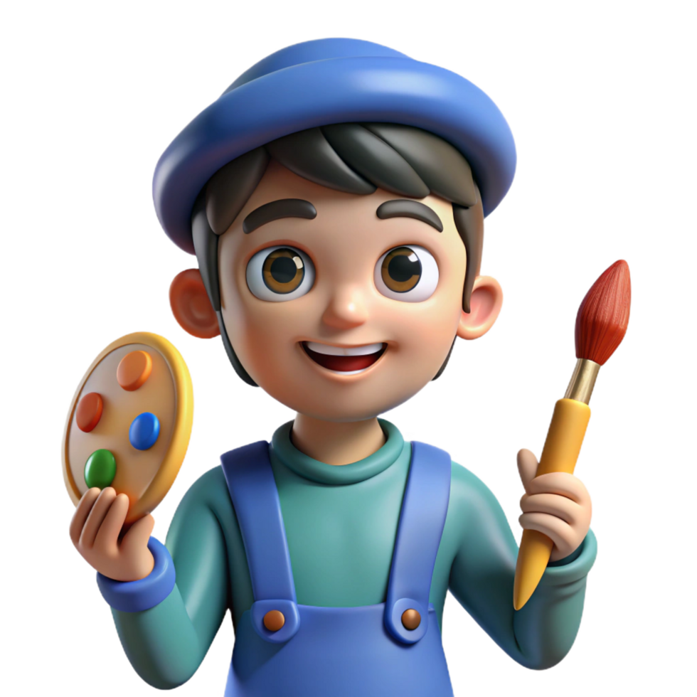 impressive abstract Artist holding a paintbrush, detailed png