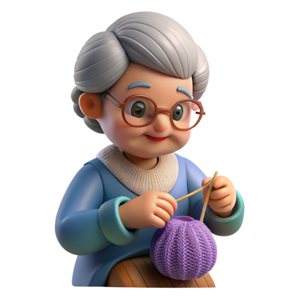 vibrant abstract Elderly woman knitting, exclusive png