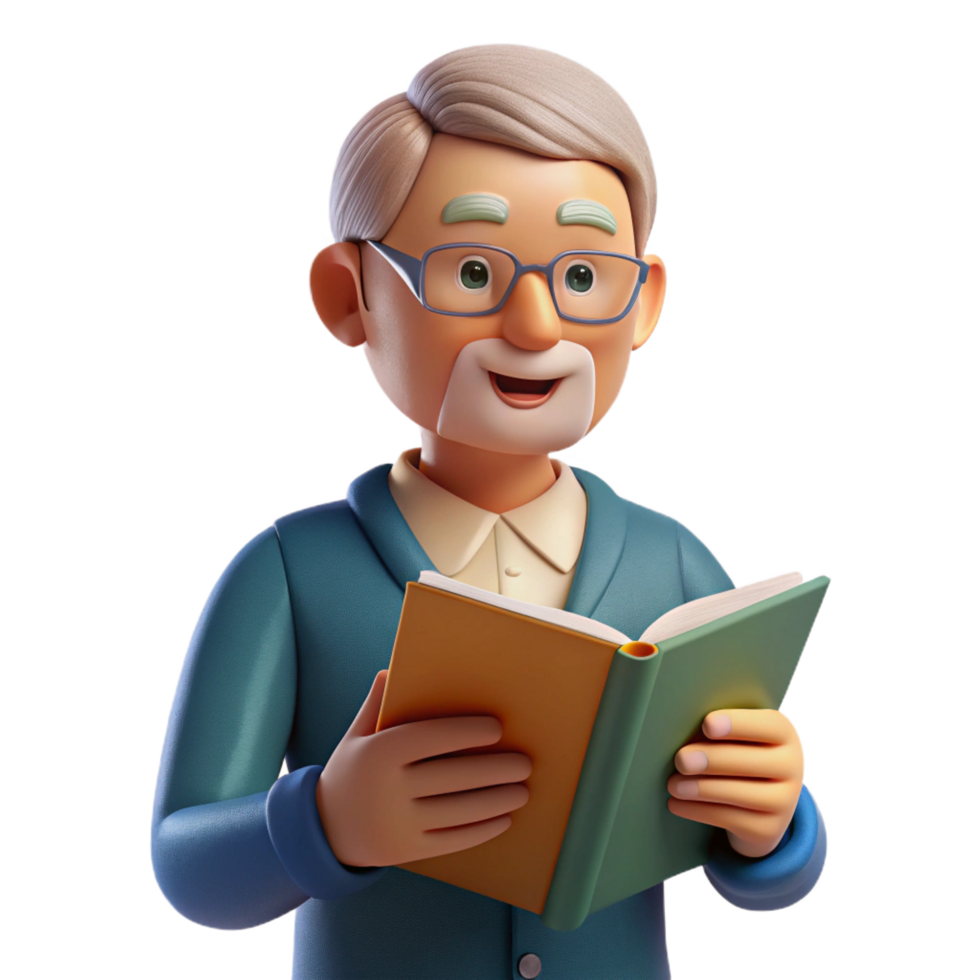 magnificent modern Elderly man reading a book, professional png
