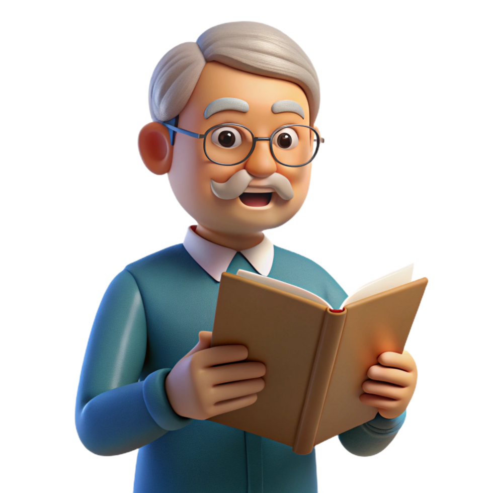 elegant creative Elderly man reading a book, original png