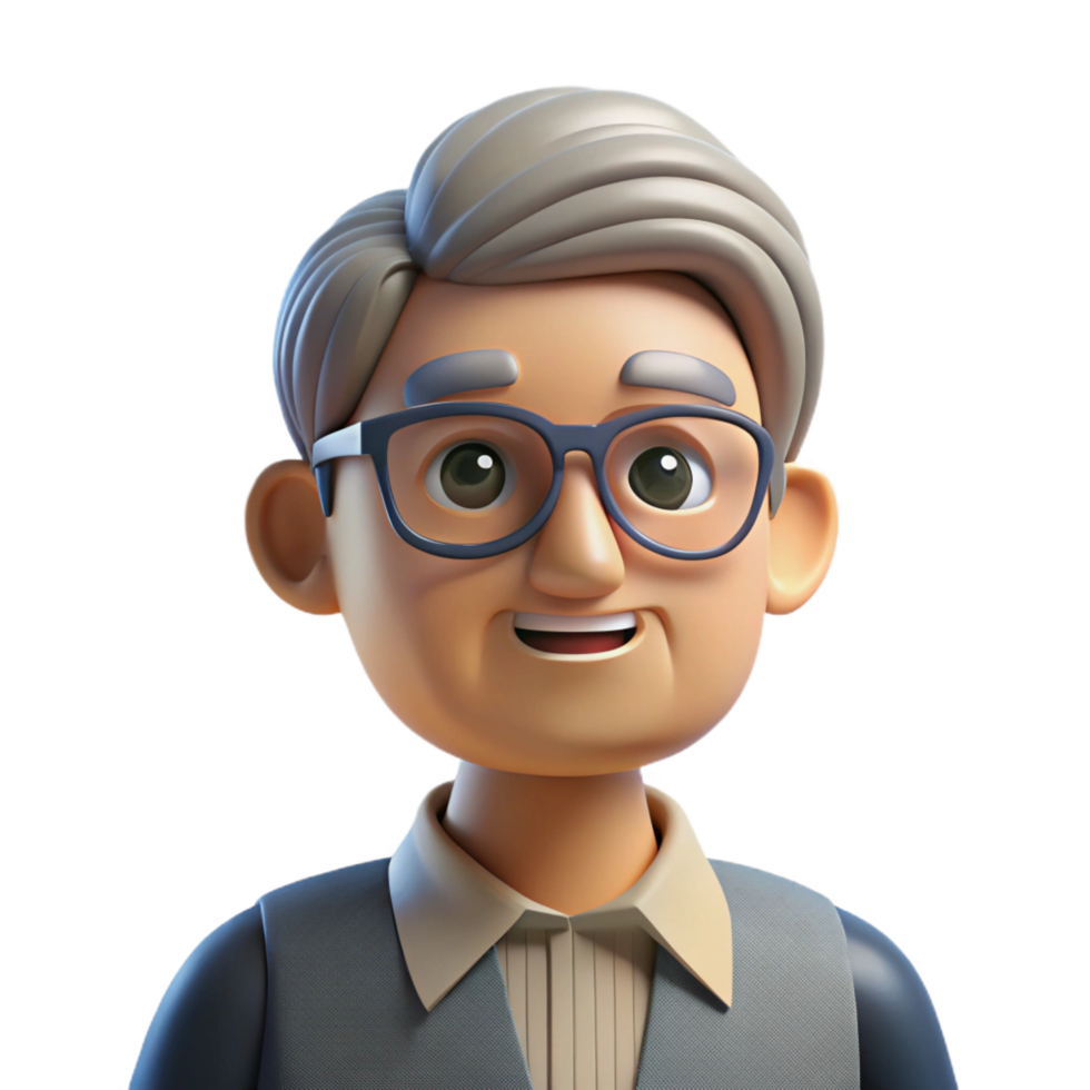 elegant minimalist Thoughtful senior man with glasses high quality png