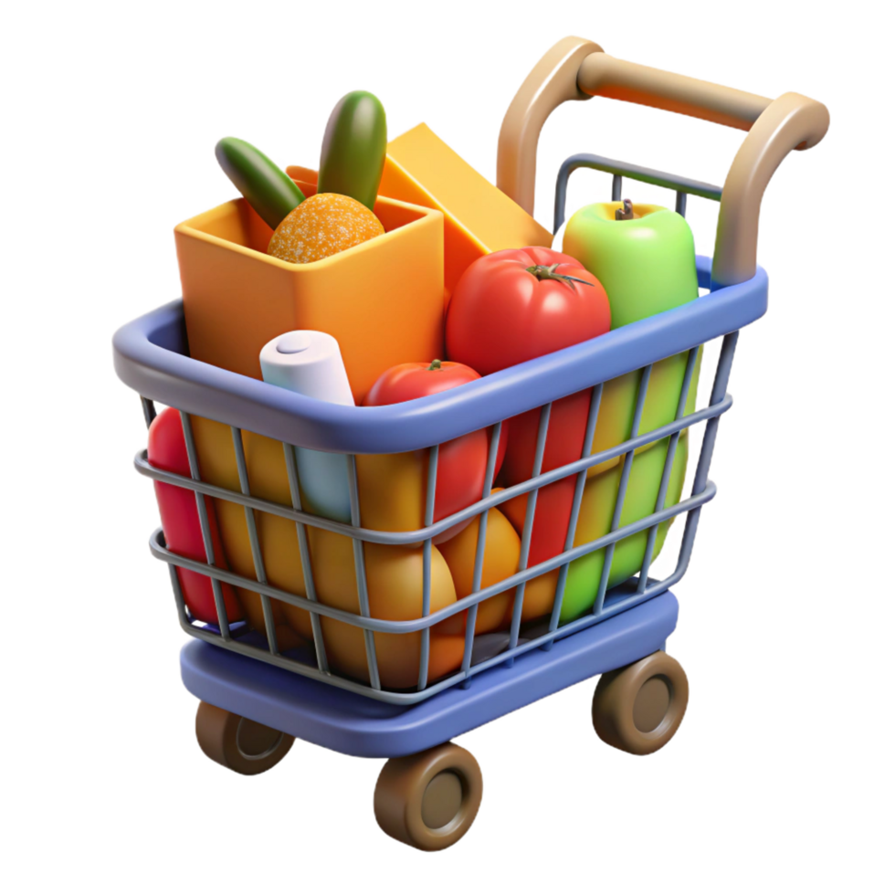 extraordinary modern Shopping cart full of groceries exclusive png