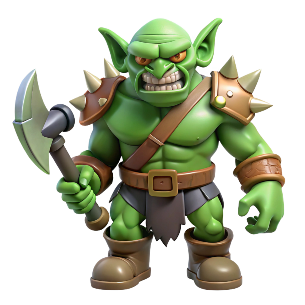 beautiful artistic A menacing orc warrior, battle-axe raised, snarling expression, high resolution png