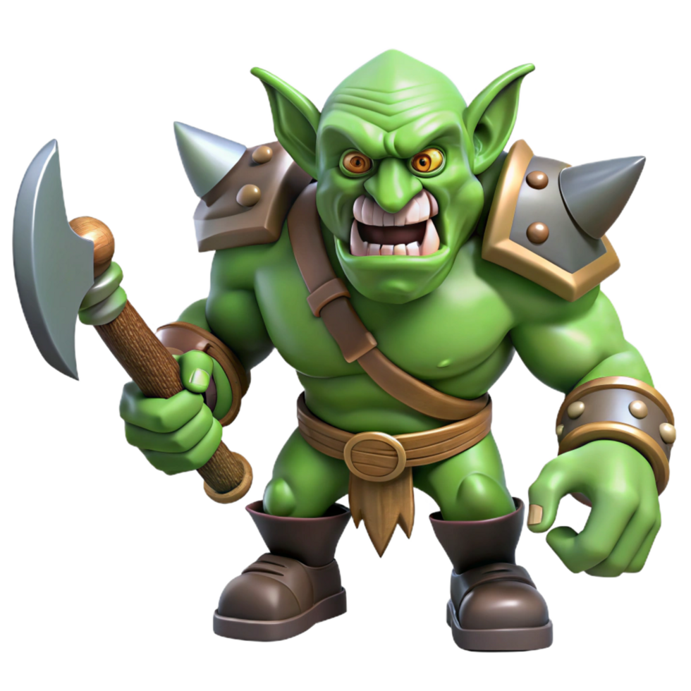 extraordinary modern A menacing orc warrior, battle-axe raised, snarling expression, 4K png
