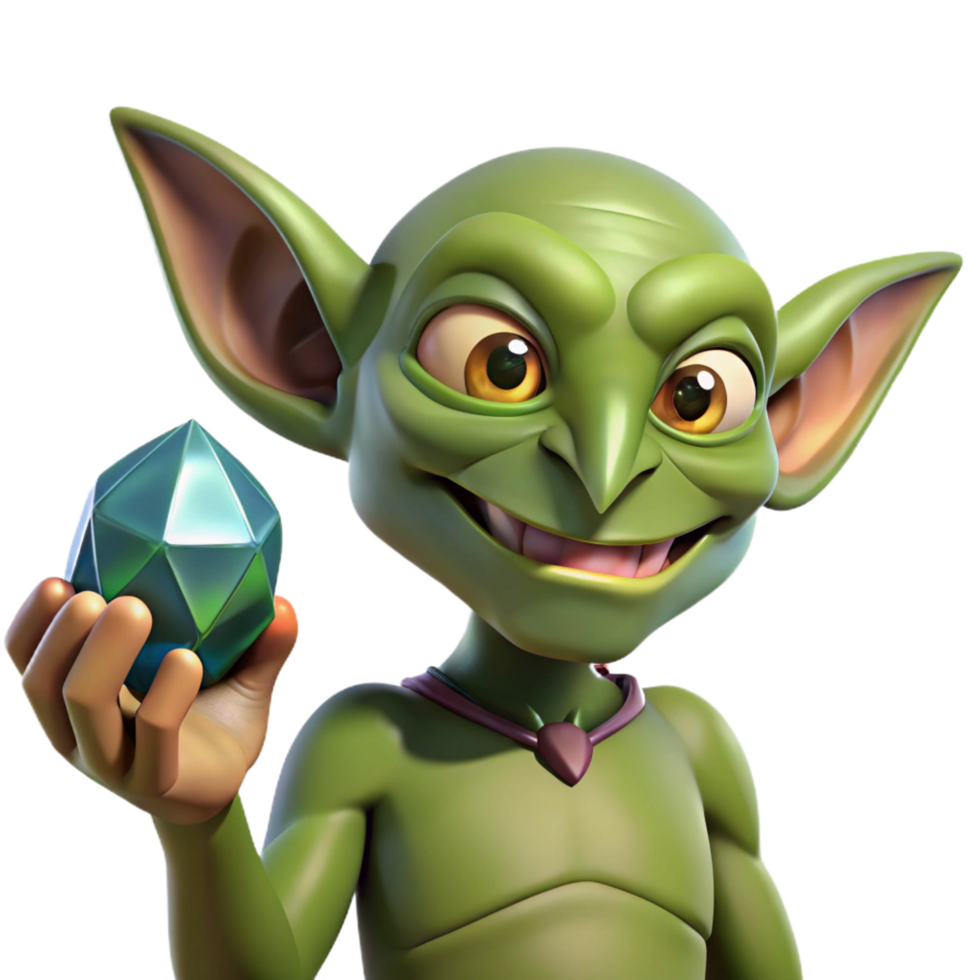 stunning artistic A mischievous goblin, clutching a stolen gem, pointed ears, genuine png