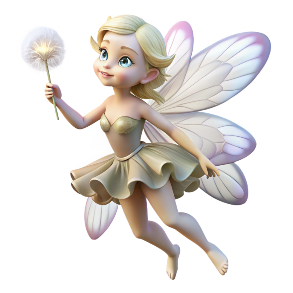 wonderful classic A delicate fairy, iridescent wings, holding a dandelion seed, authentic png