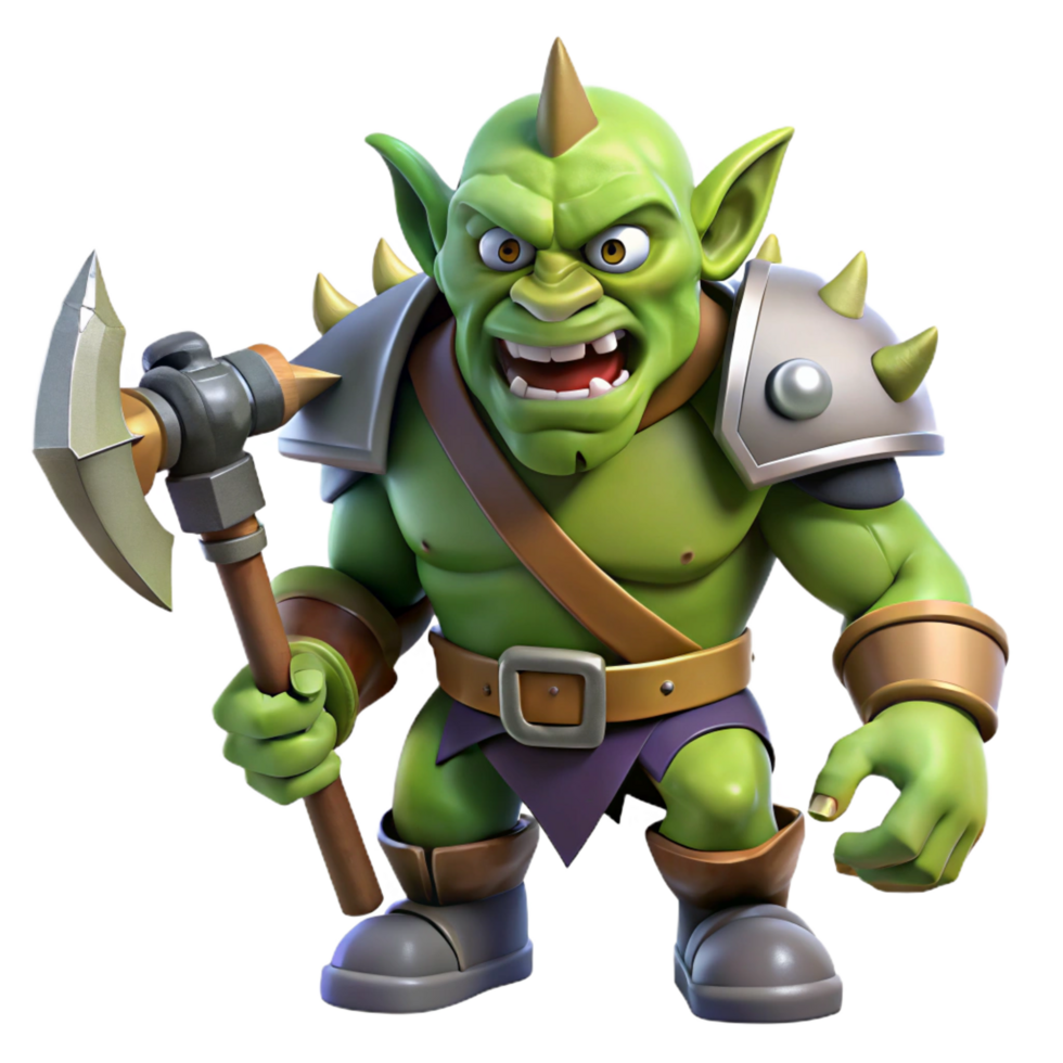 beautiful traditional A menacing orc warrior, battle-axe raised, snarling expression, authentic png