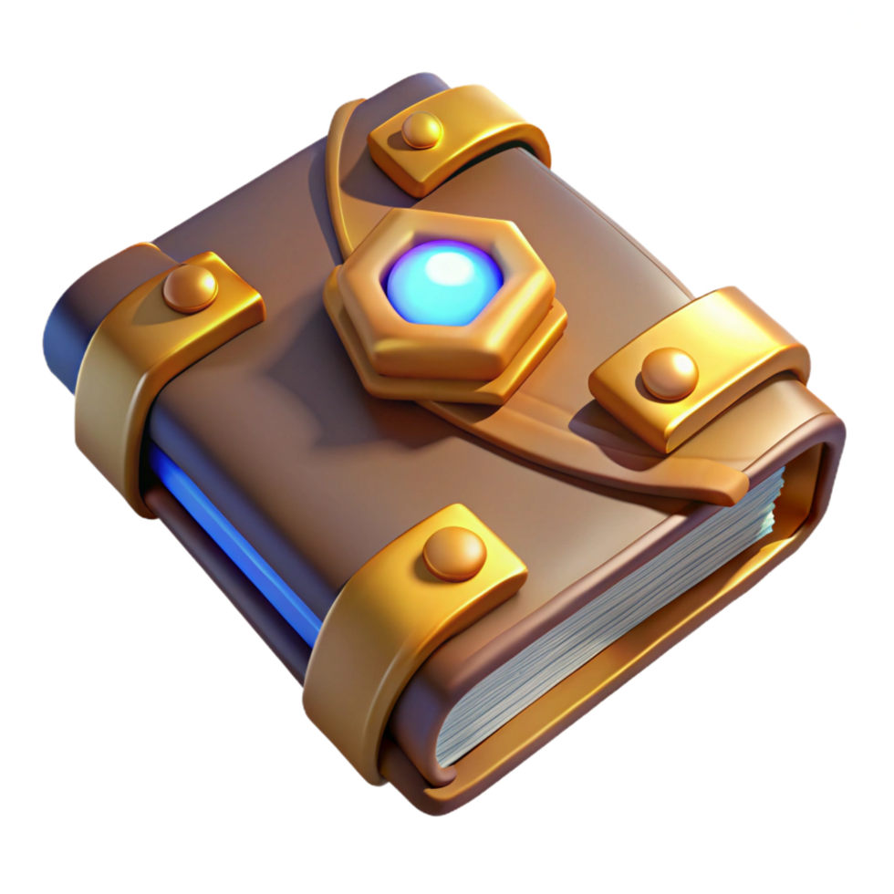 beautiful contemporary A single, ancient spellbook, leather bound, glowing symbols, original png