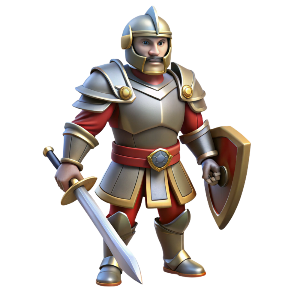 impressive minimalist A brave knight, in full plate armor, sword at the ready, genuine png
