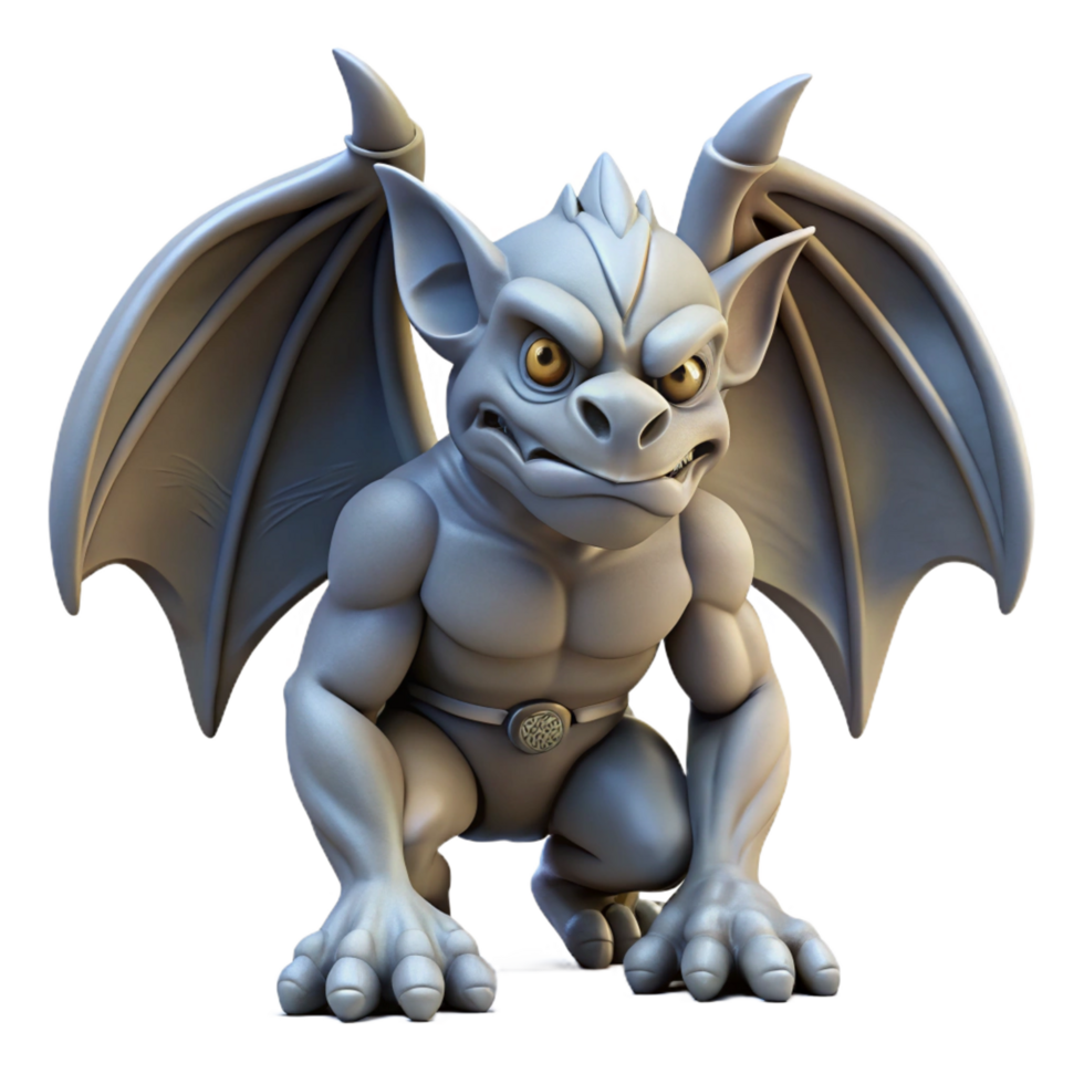 elegant artistic A grotesque gargoyle, wings folded, stone skin, premium png