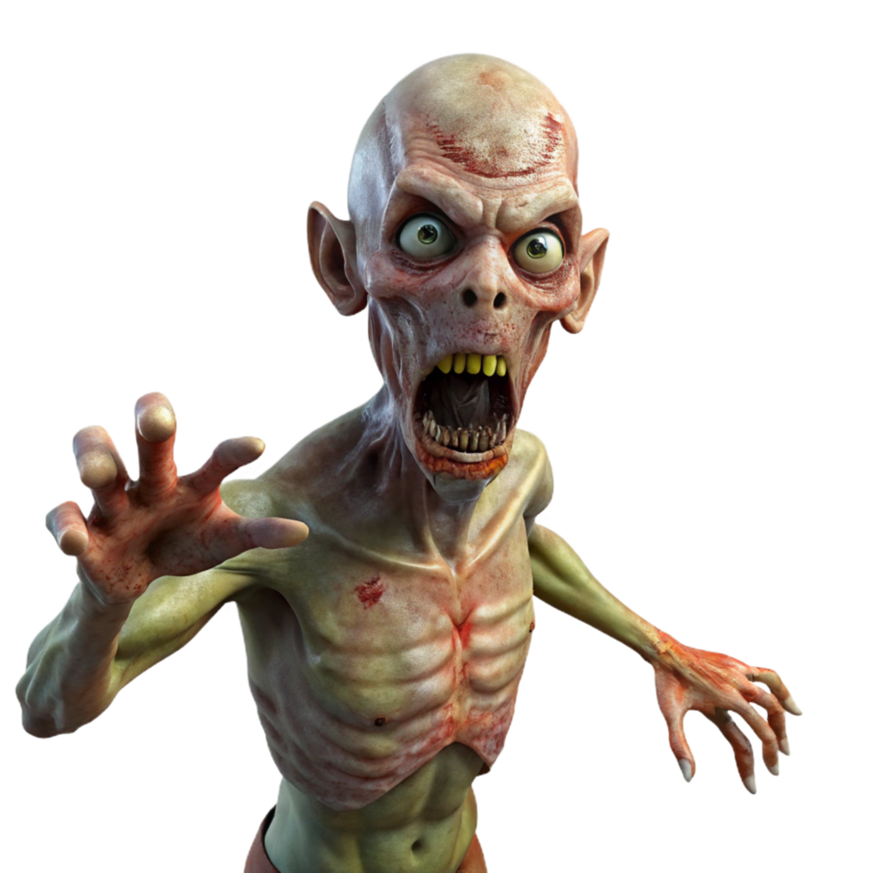 wonderful modern A grotesque zombie, decaying flesh, outstretched arms, high quality png