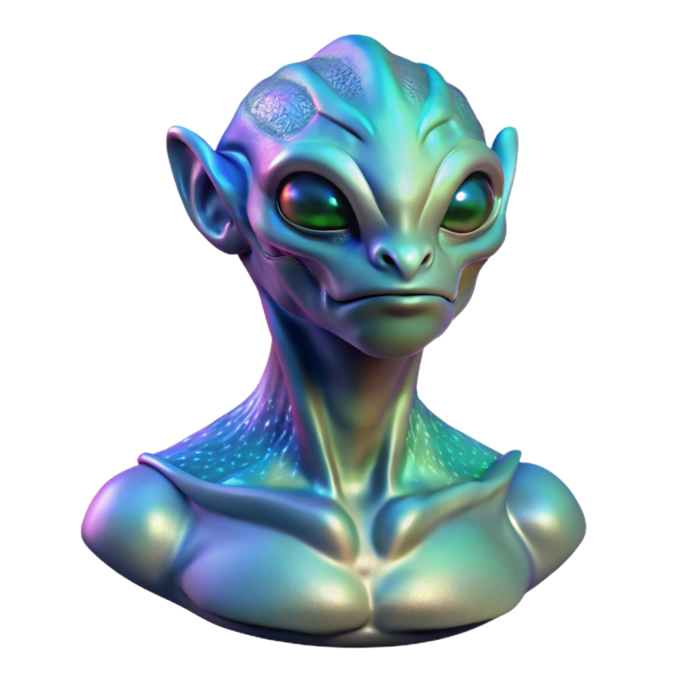 stunning modern Alien creature bust with iridescent scales 4K png