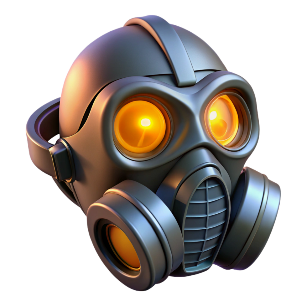 impressive abstract Cyberpunk gas mask with glowing filters professional png