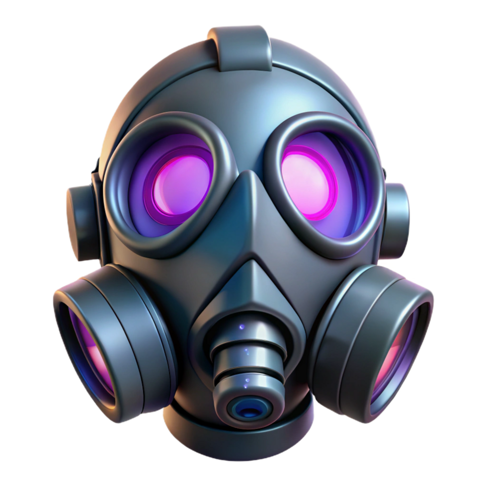 beautiful artistic Cyberpunk gas mask with glowing filters genuine png