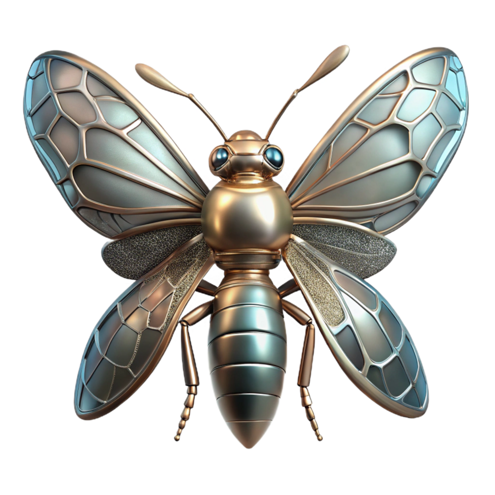 vibrant rustic Bioengineered insect with metallic wings high quality png