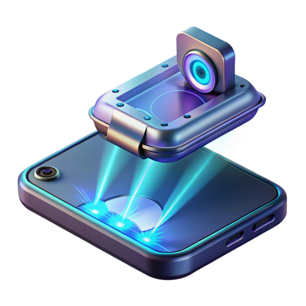 stunning creative Futuristic smartphone with holographic projector professional png