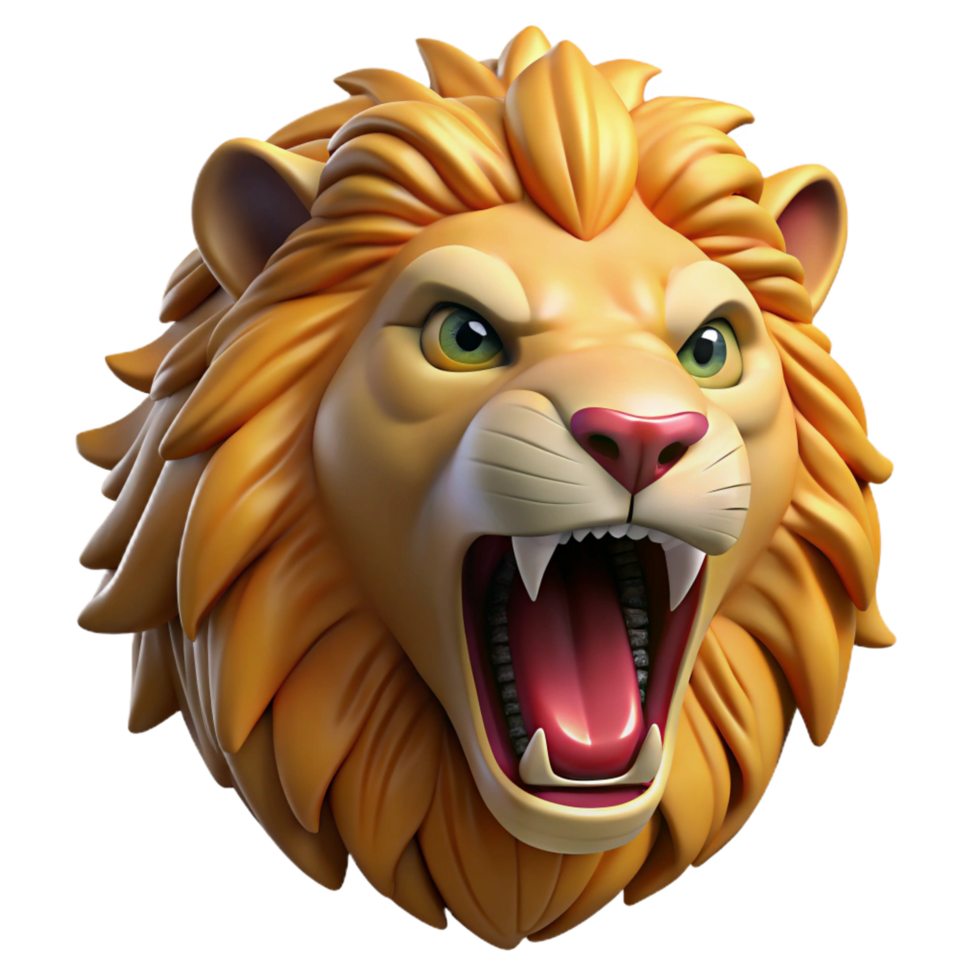 extraordinary modern A fierce lion head, golden mane, roaring expression 4K png