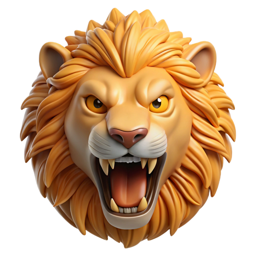 impressive classic A fierce lion head, golden mane, roaring expression professional png