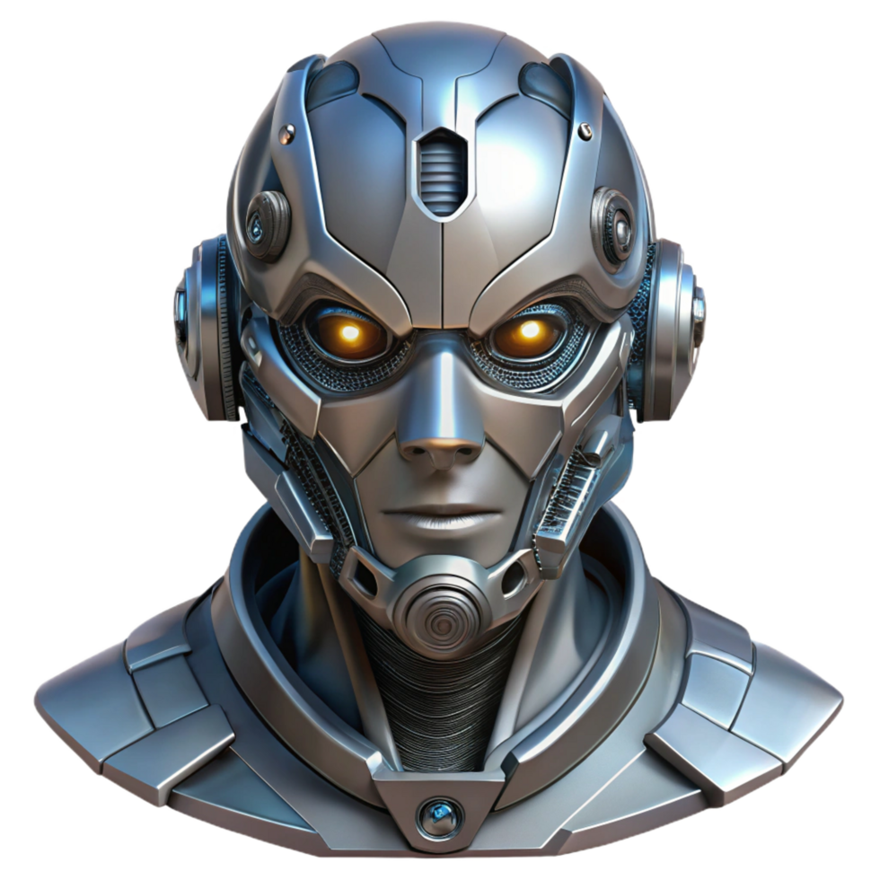 elegant abstract Cyberpunk robot head, intricate details, metallic finish exclusive png