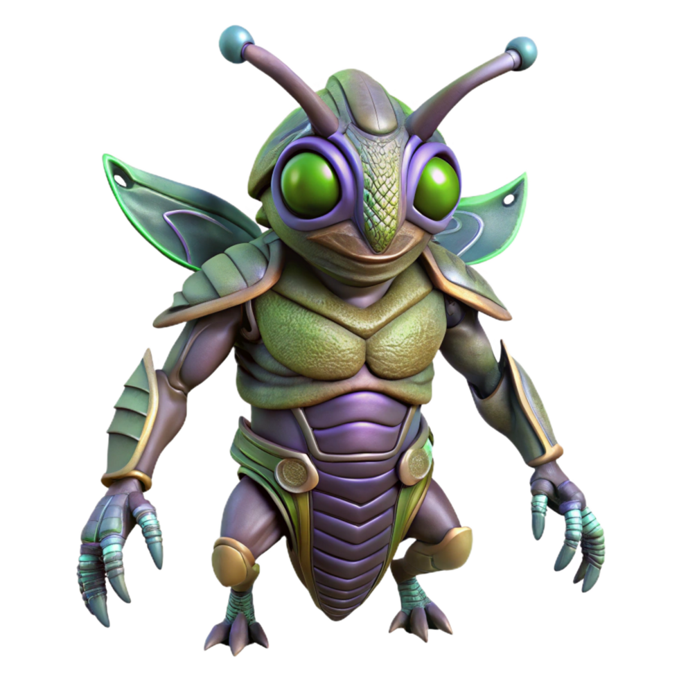 elegant contemporary Alien insect creature, chitinous armor, multiple eyes high quality png