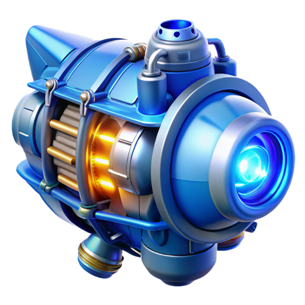 stunning artistic Spaceship engine, glowing blue, complex machinery premium png