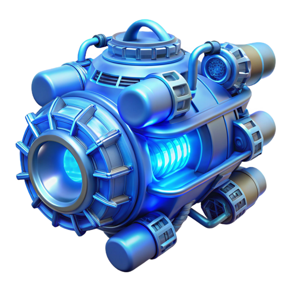 elegant classic Spaceship engine, glowing blue, complex machinery high quality png