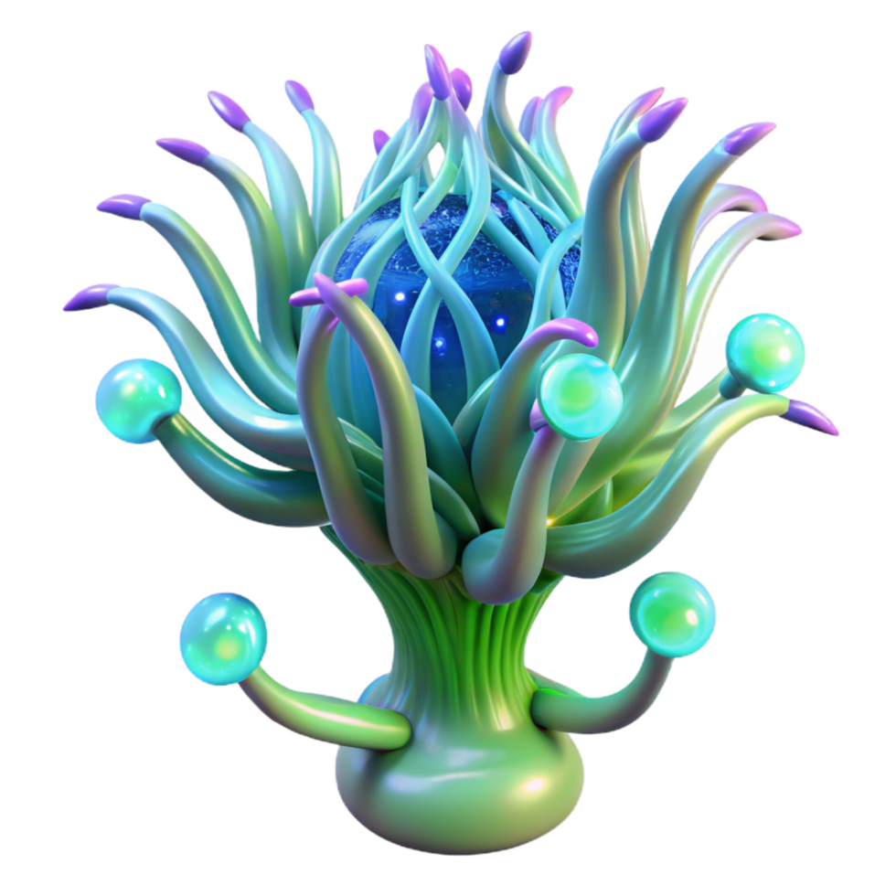 serene rustic Alien plant, bioluminescent, intricate tendrils high quality png