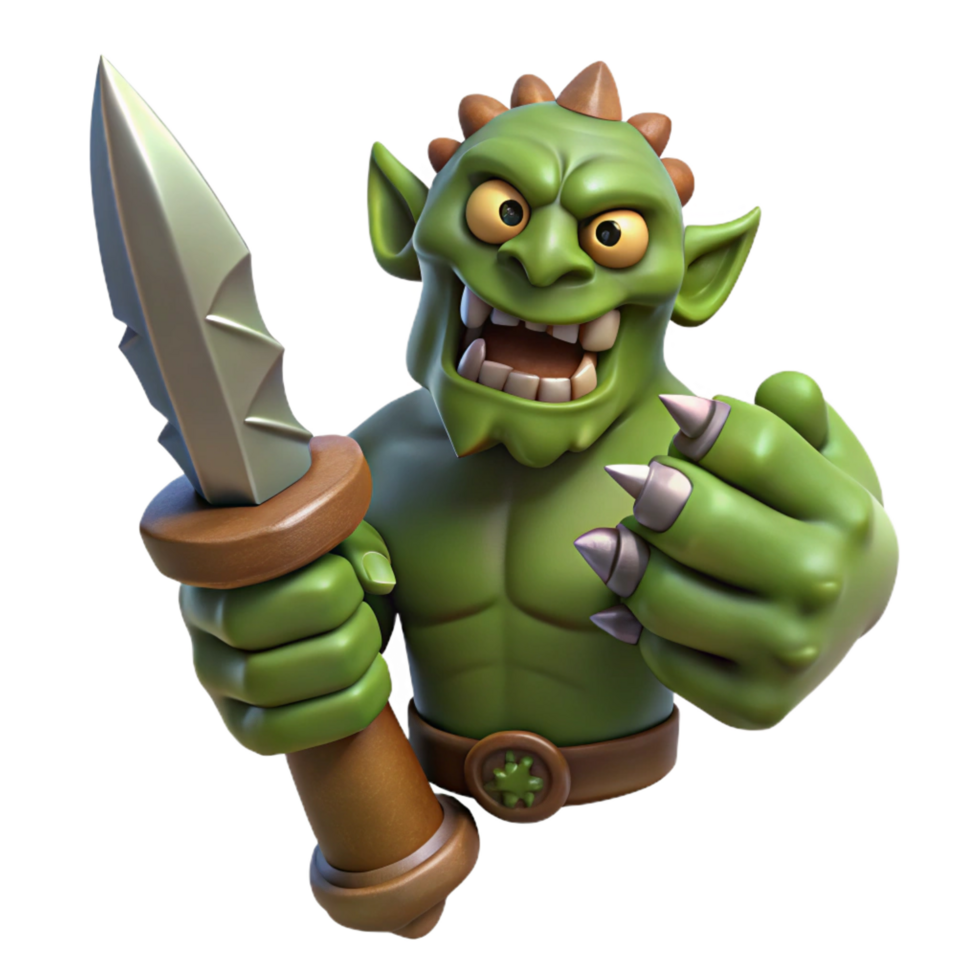 dramatic rustic A grotesque orc hand holding a rusty dagger, 4K png