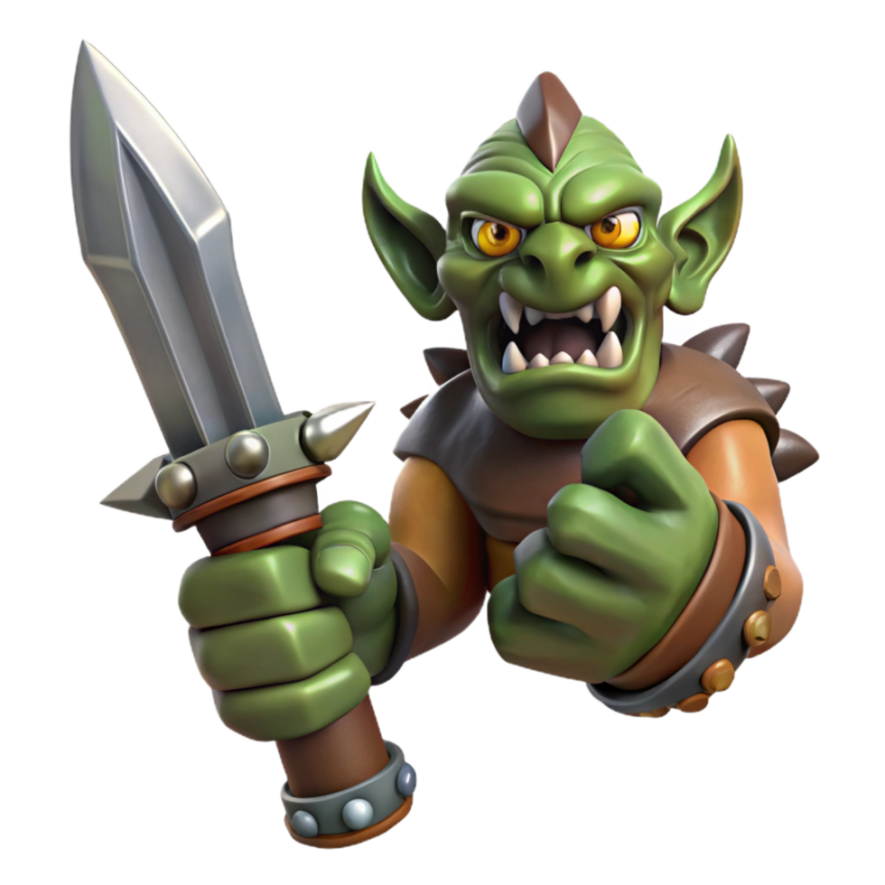vibrant modern A grotesque orc hand holding a rusty dagger, high resolution png