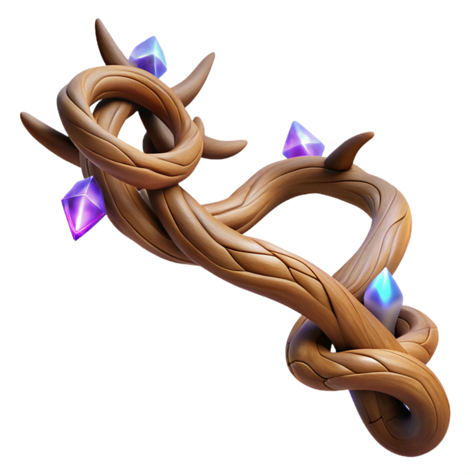 stunning minimalist A twisted, gnarled tree branch with magical runes, high quality png