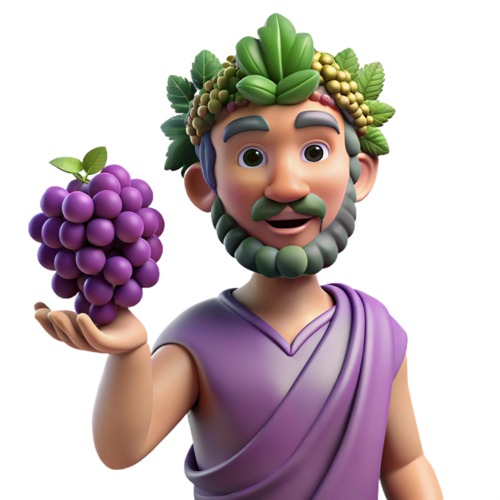 wonderful artistic Dionysus, God of Wine, holding grapes, high quality png