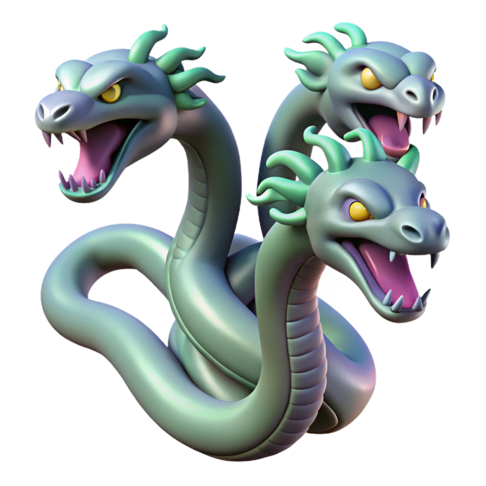 stunning minimalist Hydra, multi-headed serpent, exclusive png