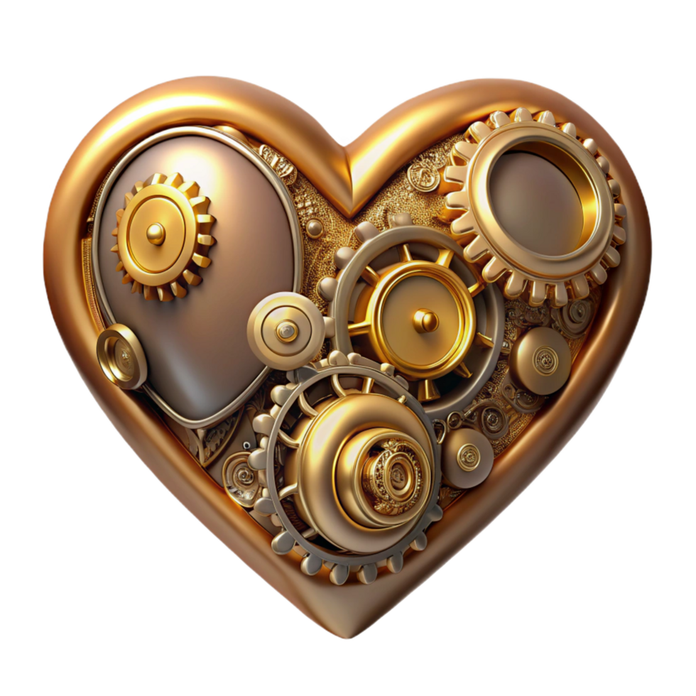 dramatic vintage Steampunk clockwork heart with intricate gold filigree authentic png